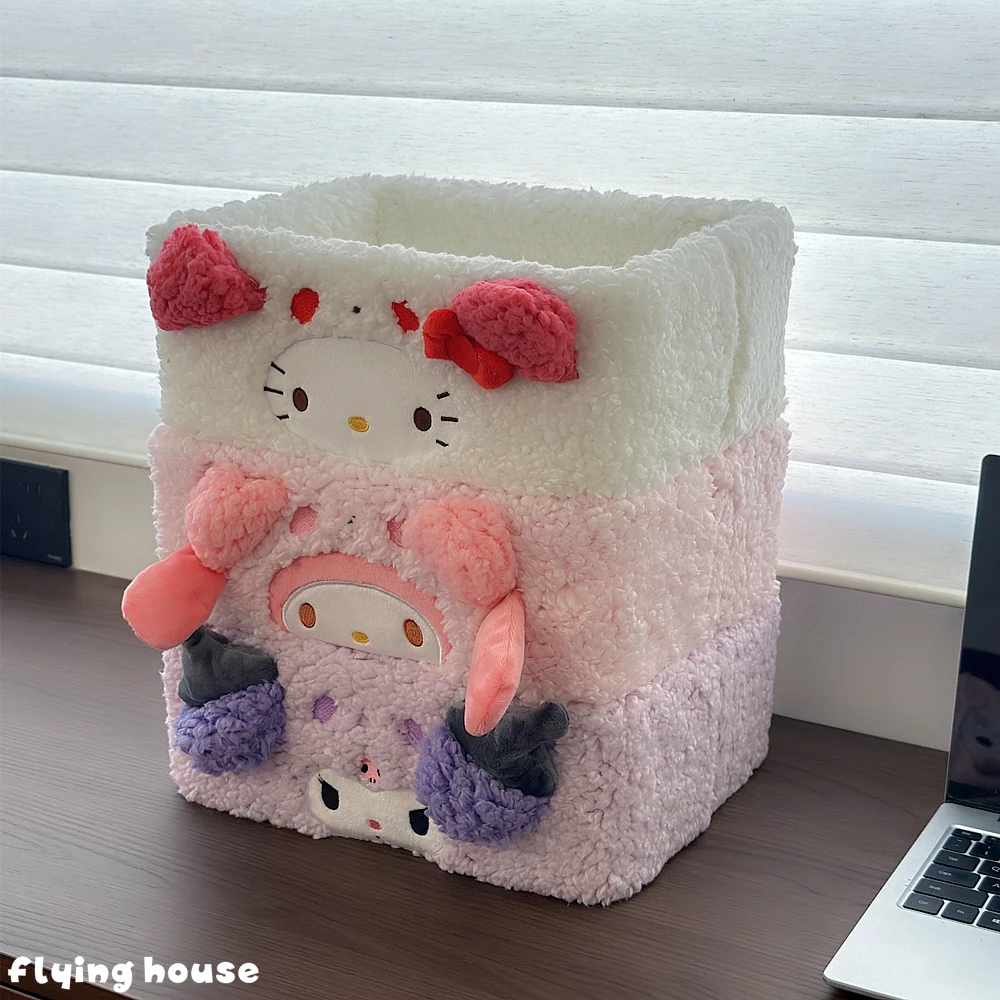 Sanrio Hello Kitty plush storage box Pochacco My Melody Kuromi office desktop clutter sorting box student stationery storage box