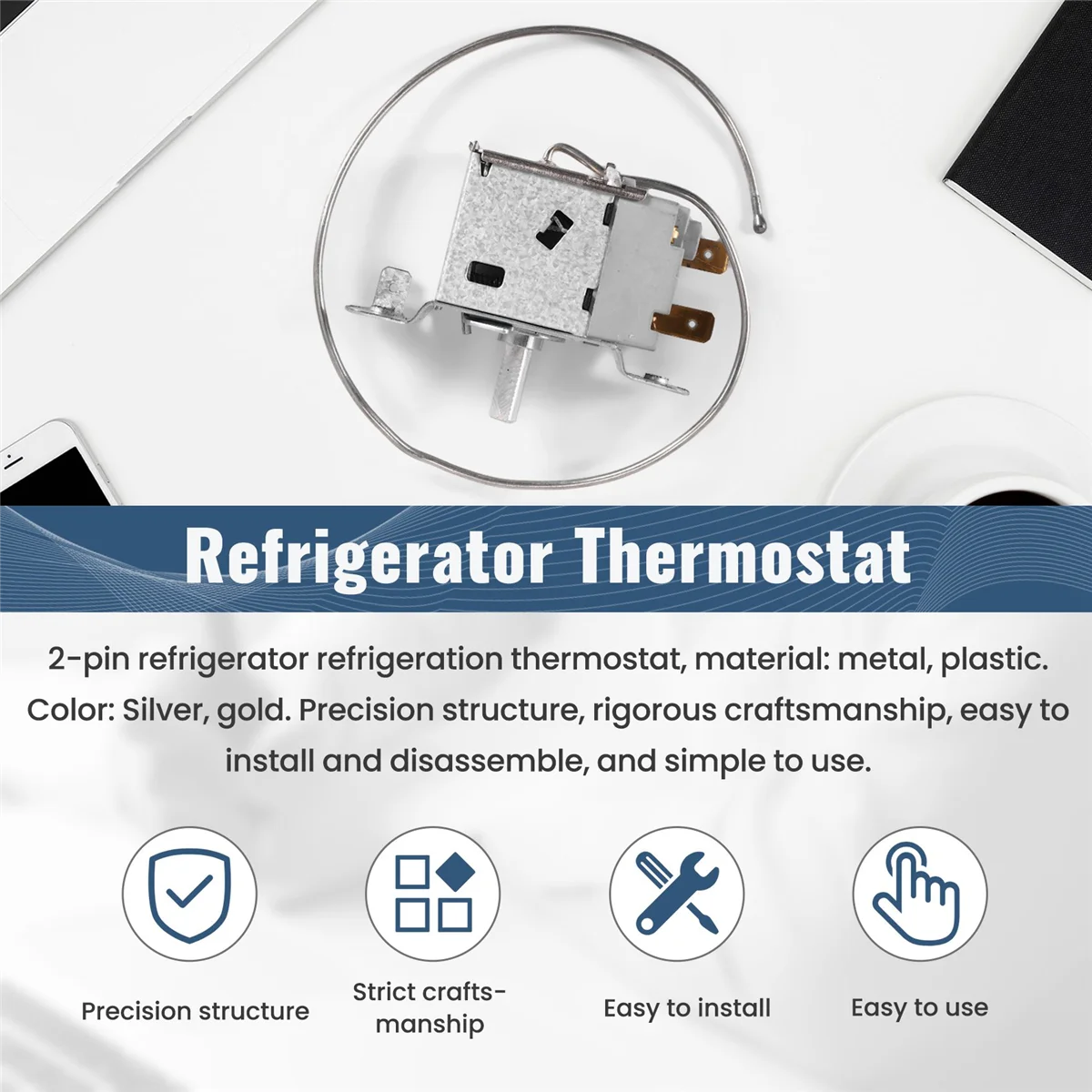ABSY WPF22A 2-контактный холодильный термостат с металлическим шнуром 30 см