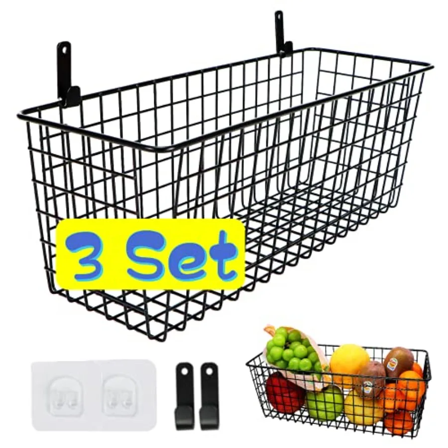 

3 Set [Extra Large] Hanging Wall Baskets, Wire Basket For Storage Pantry, Farmhouse Food Storage Kitchen Pantry Laundry Closet