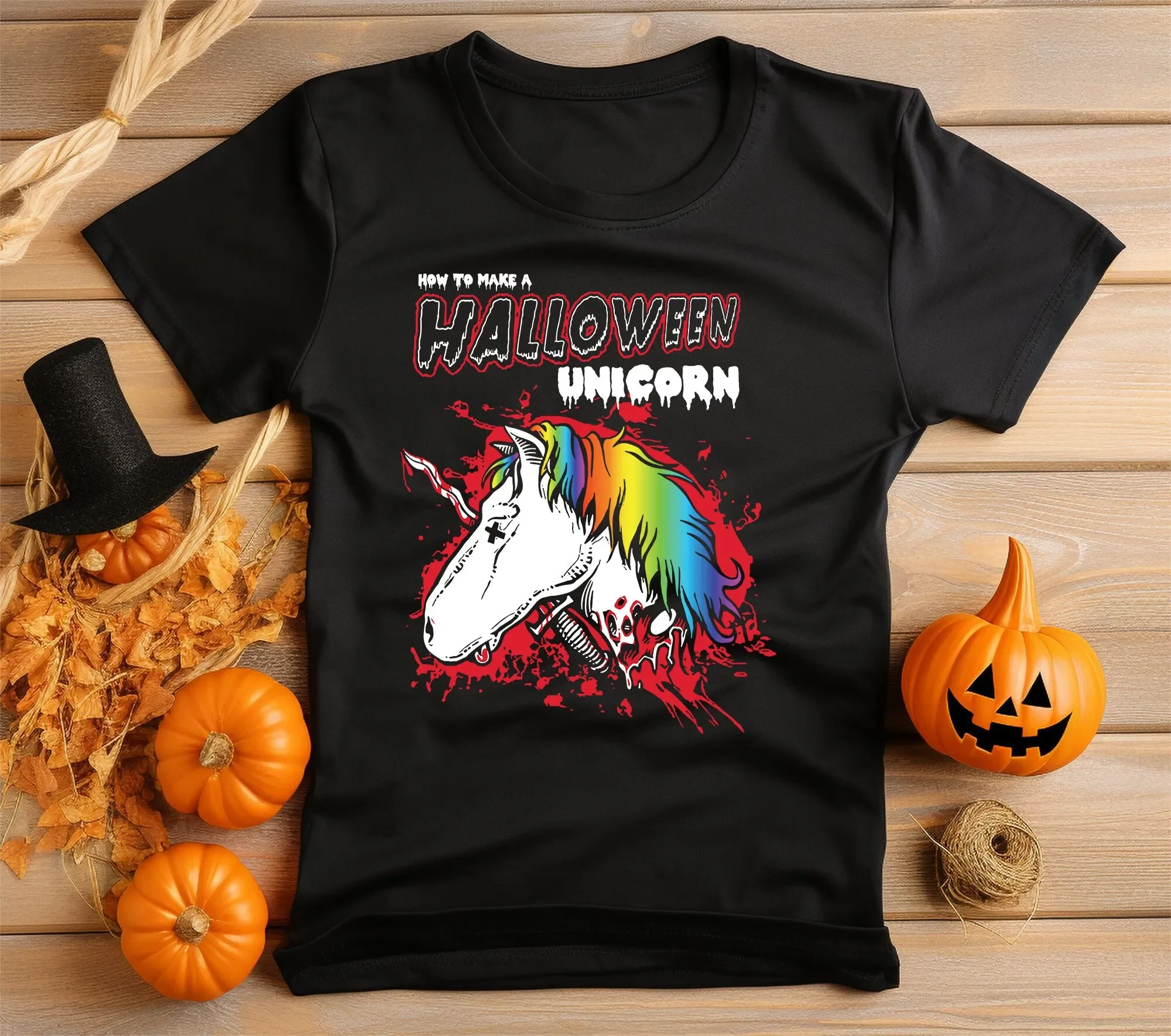 Halloween Unicorn T Shirt Vibrant Print No Fade Soft 100 Cotton Black Neat Stitching Style