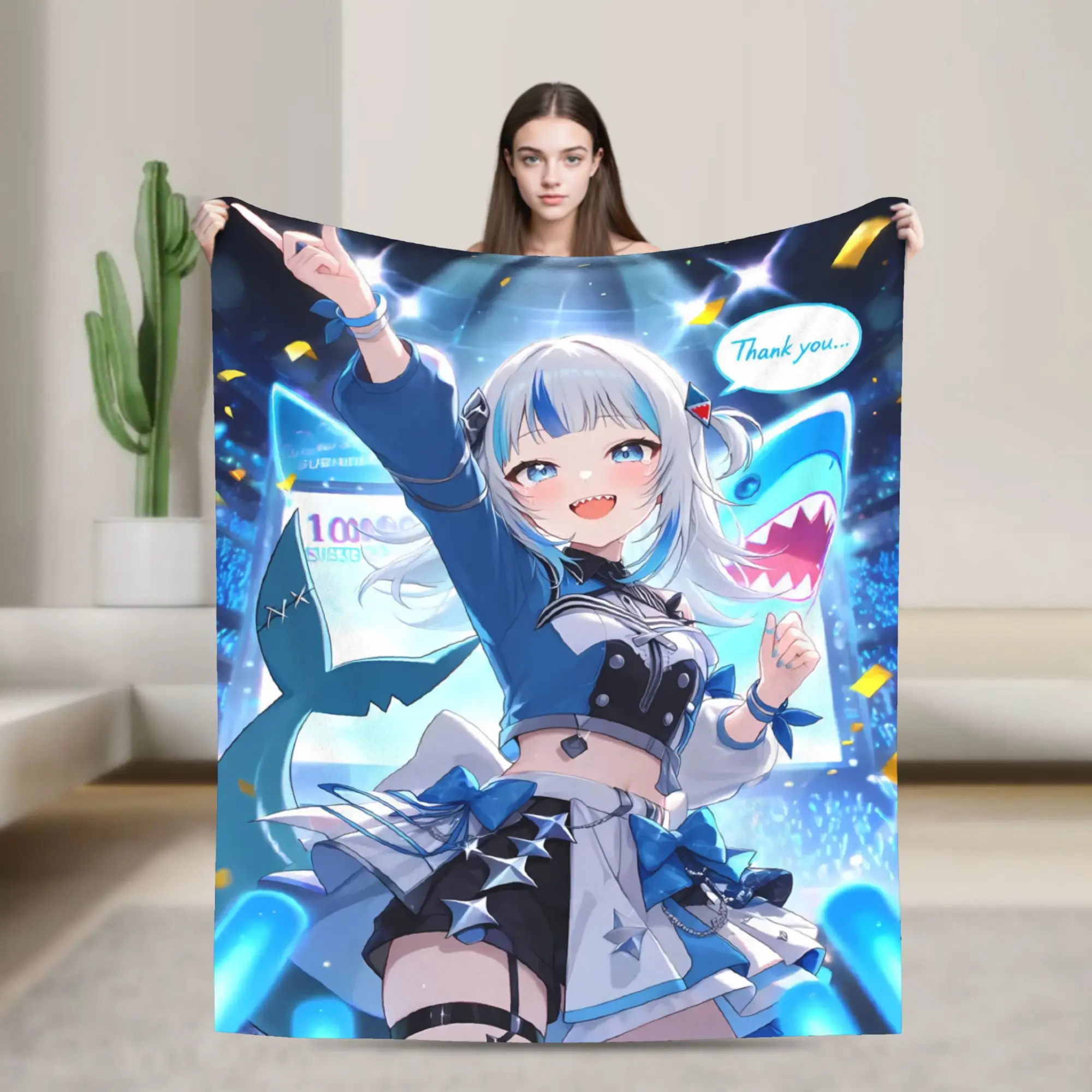 Gawr Gura Dancing On Stage Blankets Quality Super Warm  Throw Blanket Winter Children Couch Bed Aesthetic Bedspread
