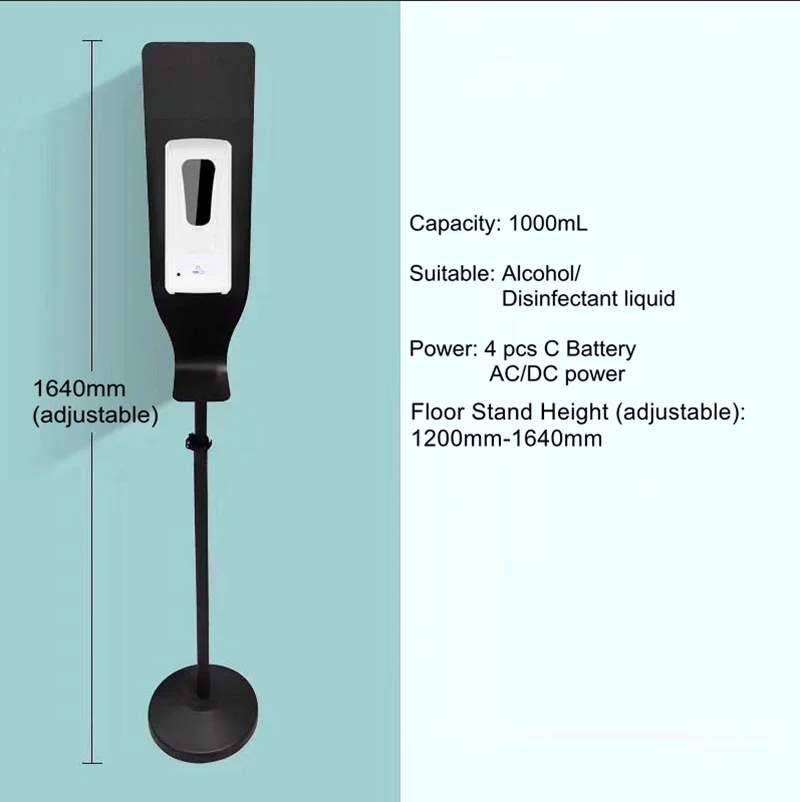 Standing Wall Mounted ABS Plastic White Black 1000mL Liquid Automatic Hand Soap Dispenser with Sensor