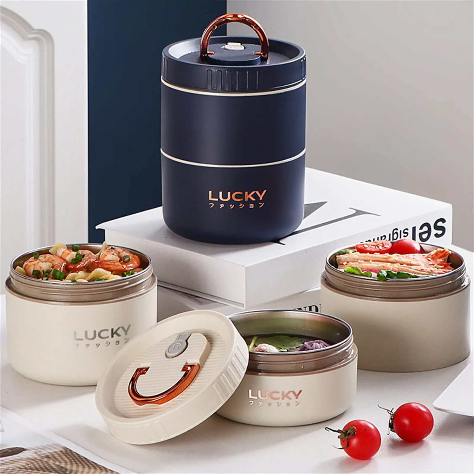 Thermal Lunch Box Bento Box Portable Insulated Lunch Container Stackable Leakproof Stainless Steel Food Container