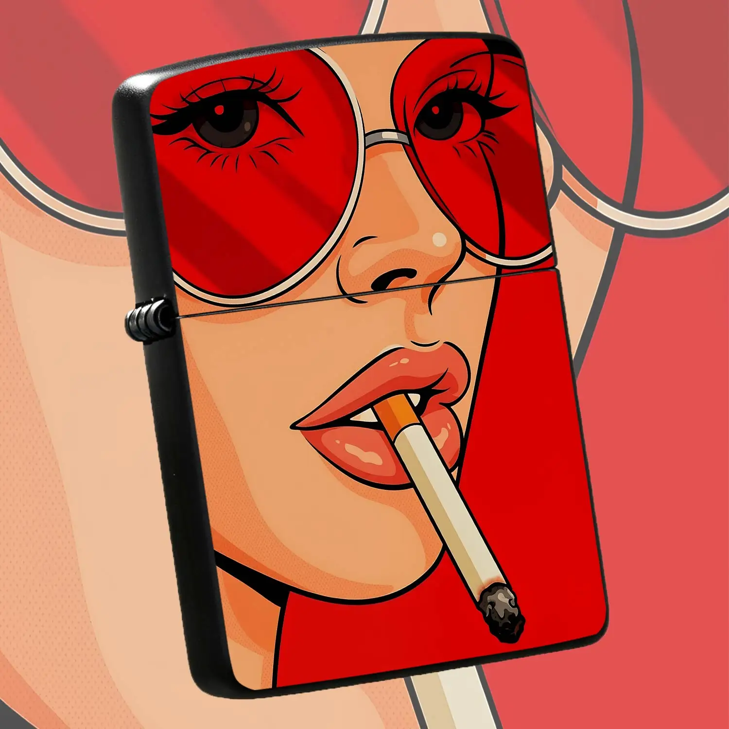 Trendy Retro Red-Tinted Glasses Figure Art Printed Lighter, Cool Stylish Portable Daily Ignition Accessory, Stylish Street Vibe Carry-On Tool For Outdoor Gathering Party, Ideal Practical Gift For Multiple Daily Scenes U A Humorous And Inter