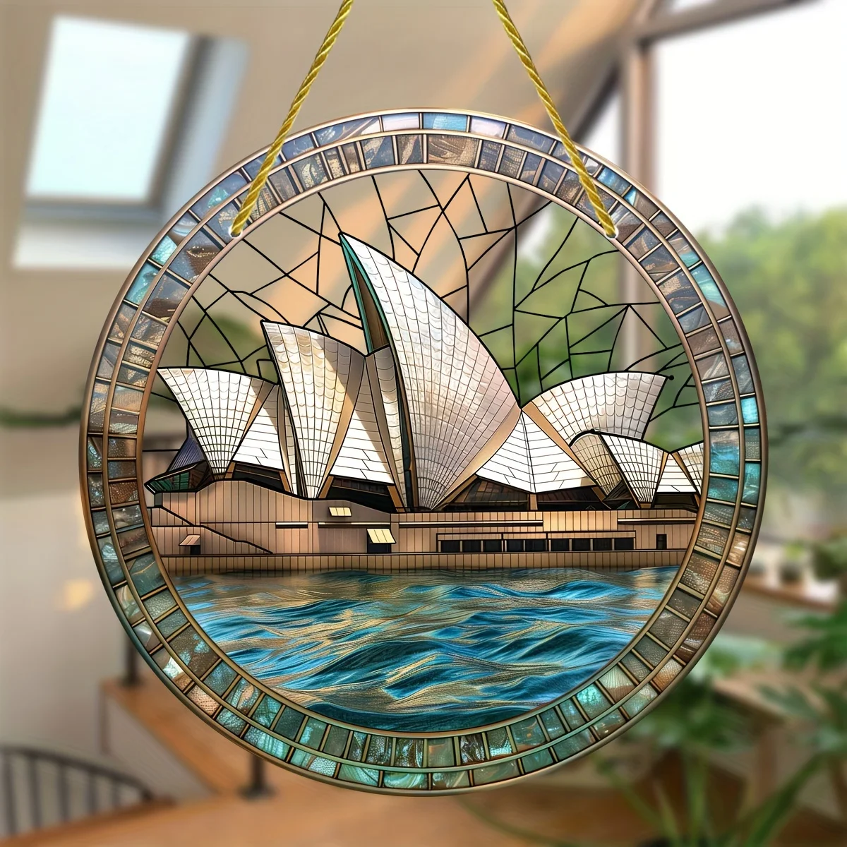 Sydney Opera House Stained Glass Hanging Decoration,Suitable for All Seasons,Perfect for Home,Patio,Garden,Birthday Gifts