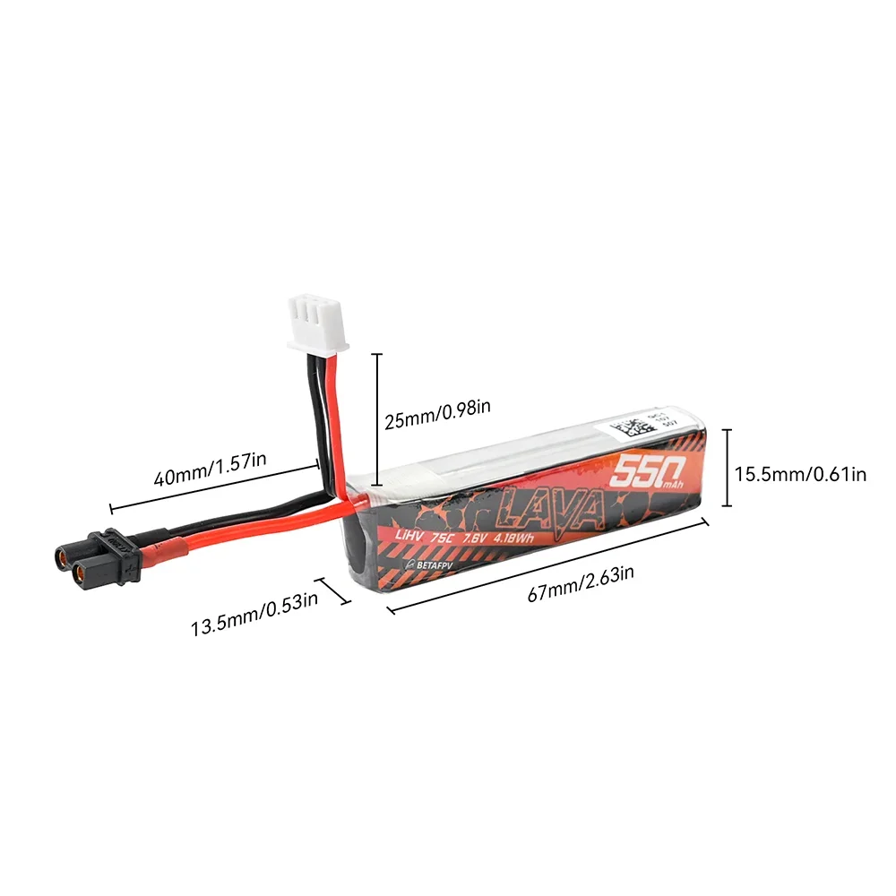 BETAFPV LAVA 2S/3S/4S 550mAh 75C Battery (2PCS)