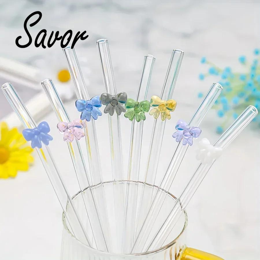 2pc 8mm Glass Straw, Reusable Drinking Straws Cute Butterfly Heat-Resistant Straw For Festival Party Wedding Cocktail Bar Beachs