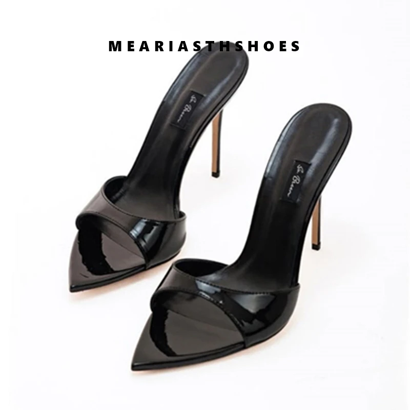 12/10cm pointed Open Toe High Heel Shoes Woman Summer OutsideSlipper Party Stiletto Luxury Designer Patent Leather Women Sandals