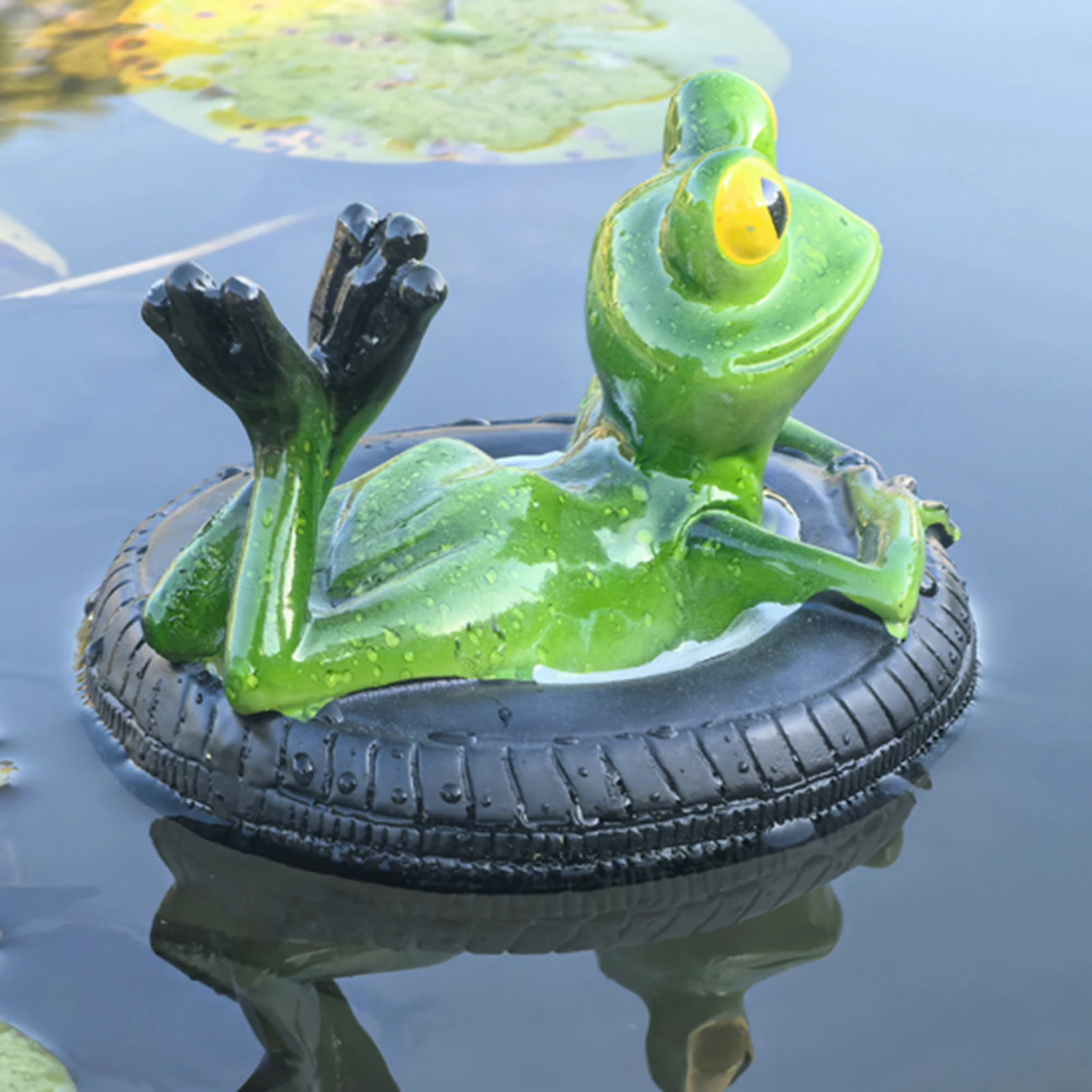 

New Pool Decoration Creative Leisurely Lying Flat Tire Frog Ornament For Garden Courtyard Desk Home Decoration Resin Sculptures