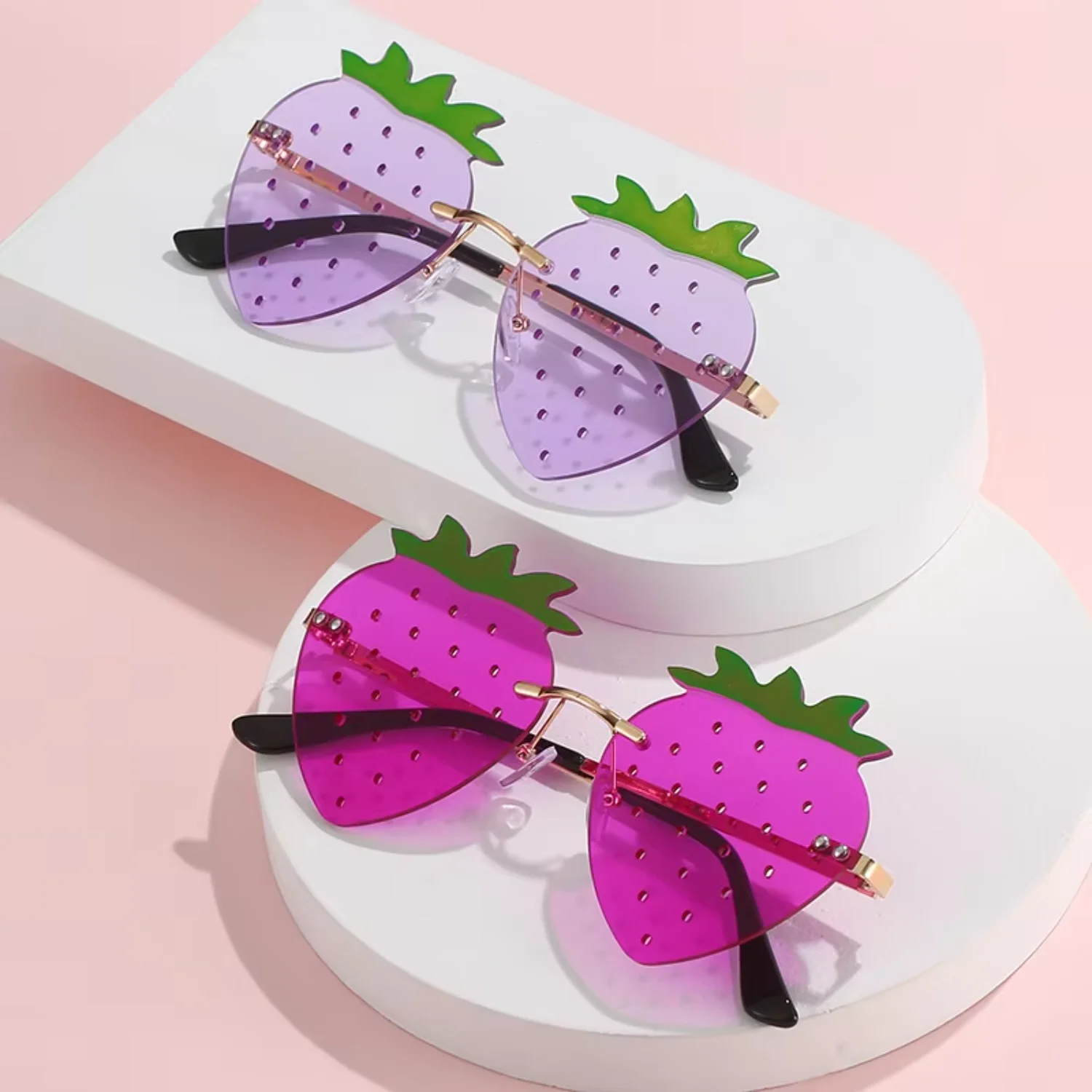 strawberry fruit funny  glasses festival ball women eyeglasses metal fashion rimless lens sun sunglasses