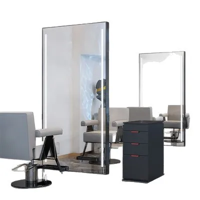 Hair Salon Special LED Floor Mirror, Internet Celebrity Single & Double Sided Barber Mirror for Hair Cut Perm Dye Styling