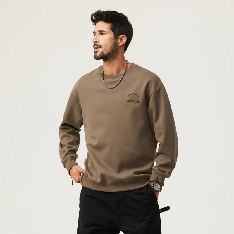 Men's long-sleeved T-shirt 2024 fall and winter new American tide tops heavy terry loose round neck sweater man