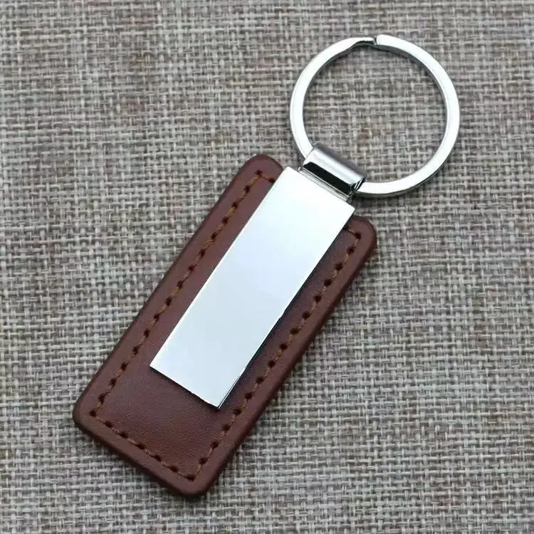 Einfacher Leder-Schlüsselanhänger, rechteckig, Edelstahl, Metall, Herren-Schlüsselring, Auto-Geschenk, Schlüsselanhänger, exquisiter Modeanhänger, Großhandel – Detail 3