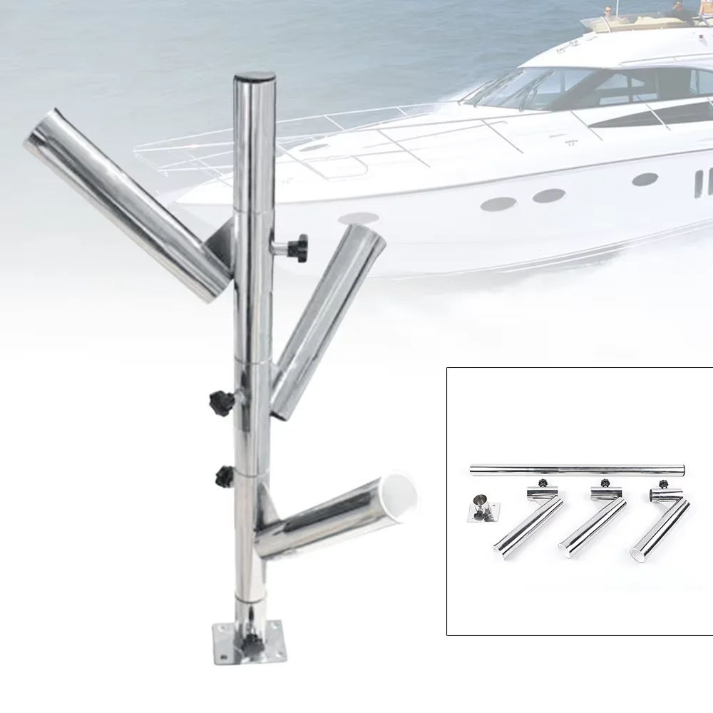 Stainless Steel 3 Rod-Holder Adjustable Fishing Boat Tree Type Rod Holder Rocket Launcher