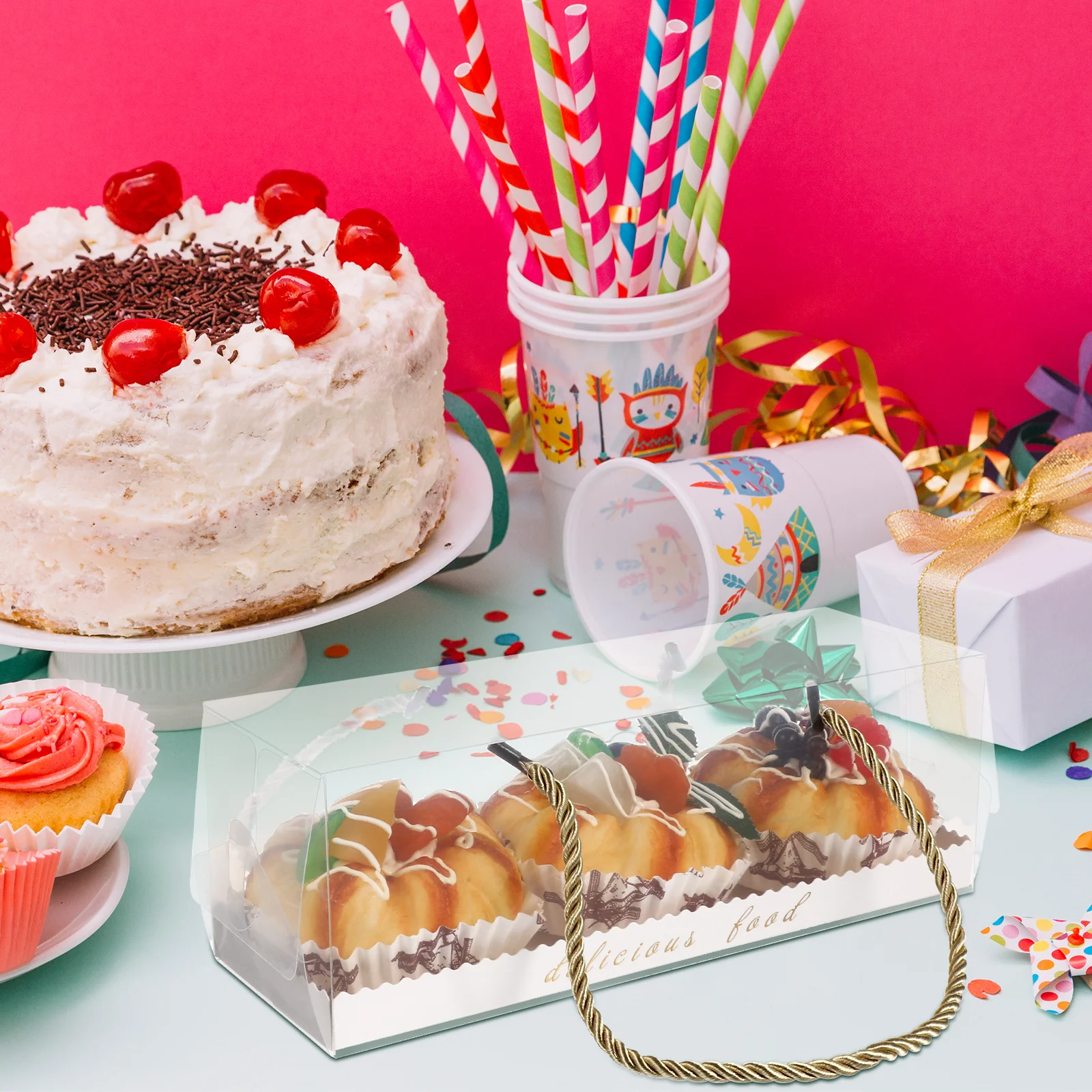 10 pcs Baking Boxes Transparent Food Containers For Cake Dessert Storage Practical Portable Candy Packaging Sturdy Non-Toxic