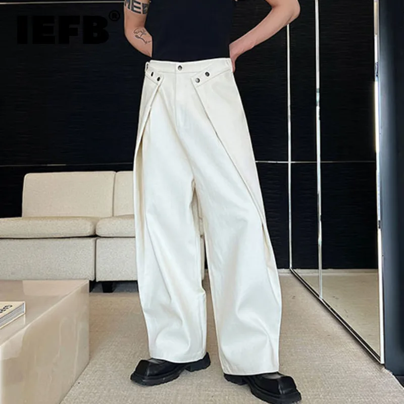 IEFB Men's Trousers Loose Cut Loose Wide Leg Jeans 2023 New Solid Color Patchwork Baggy Denim Pants Korean Fashion Street 9A7433