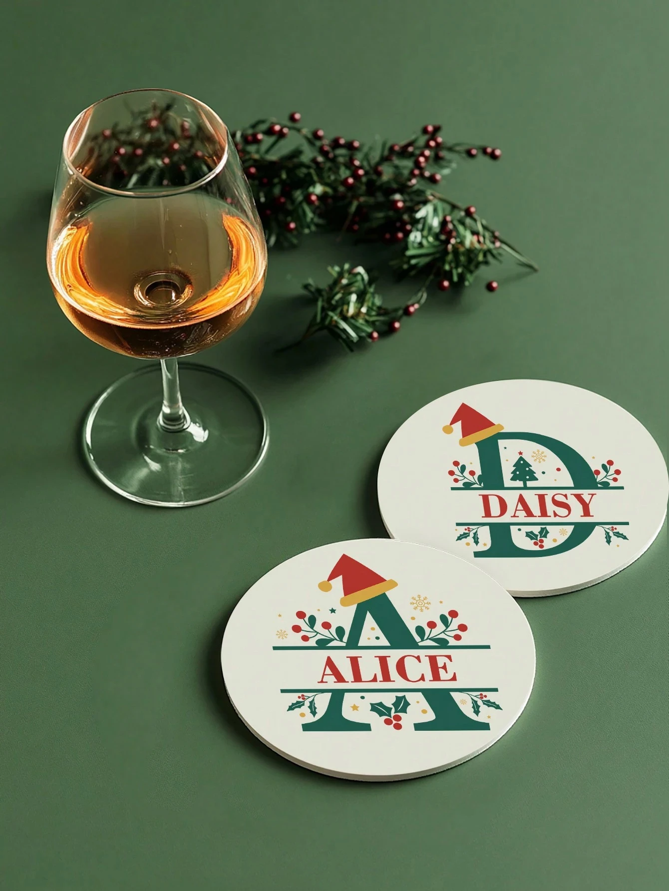 1pc Personalized Christmas Letter Shape Ceramic Coaster,Custom Name And Letter Design,Holiday Gift Essential,Christmas Decor