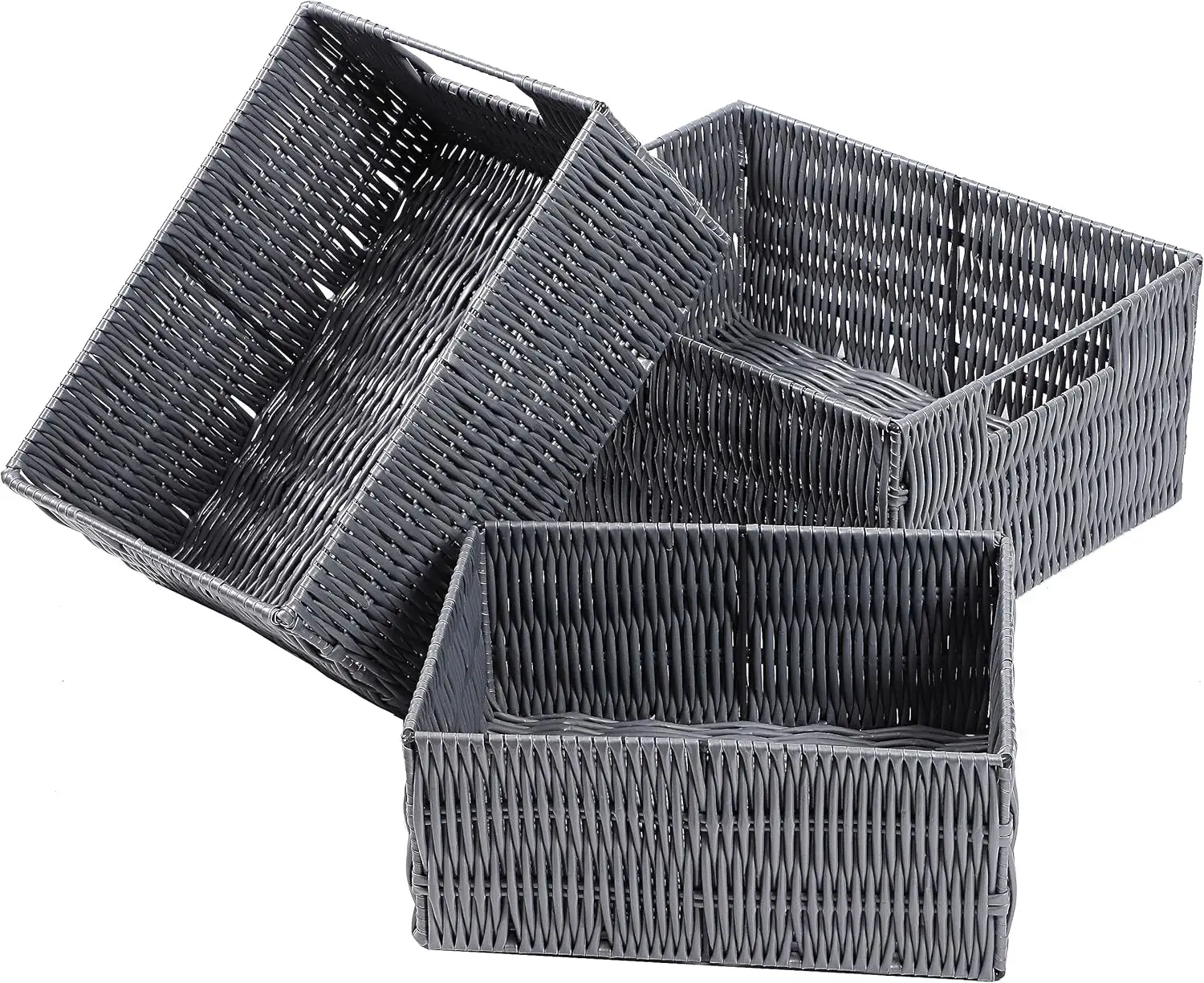 

Набор из 3 плетеных корзин ручной работы для хранения, пластиковые корзины с ручками для организации пространства, контейнеры для хранения для дома и кухонной столешницы