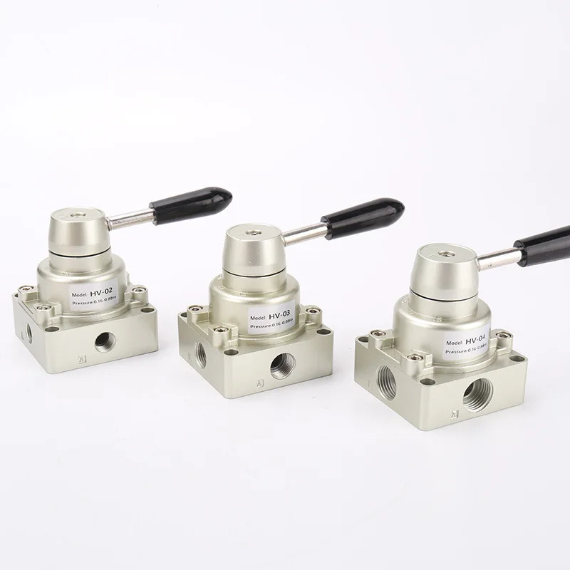 Pneumatic Manual Lever Valve 3 Position 4 Way Directional Control Valve HV-02/03/04 Hand Rotary Switch for Air Cylinder