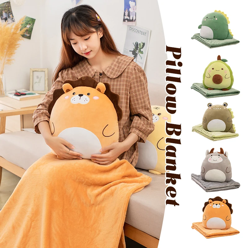 

Cartoon Office Pillow Quilt 2 In 1 Car Cushion Multi-Function Blanket 7 Colors Cushion Decor Nap Blanket for Afternoon Rest