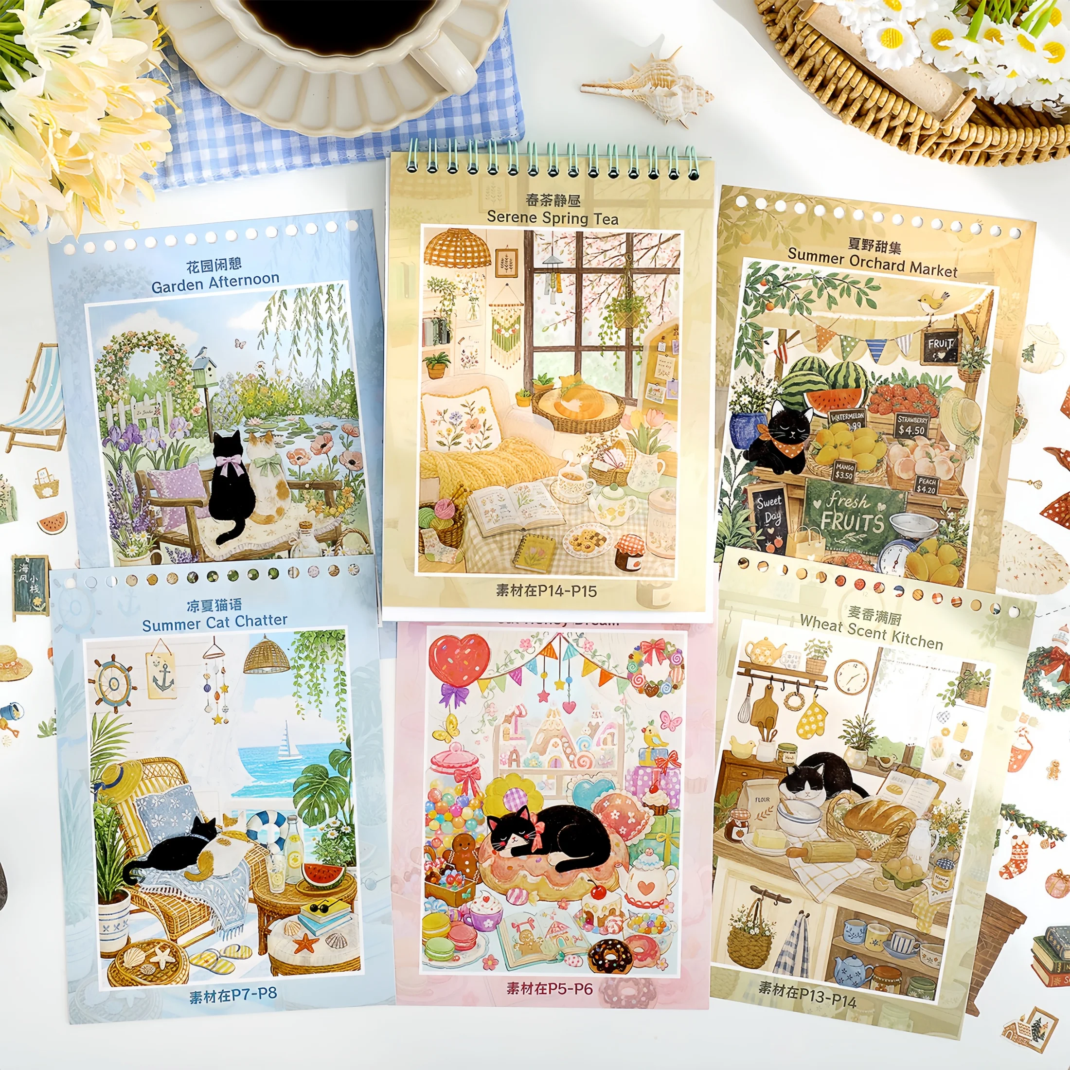 Cat Time Series Scene-Creating Sticker Book, Pet Stickers, Pet Lovers' Journal, Healing Cat Scene Die-Cut Stickers, Journal Collage Materials, Sticker Gifts, Quiet Book Gifts