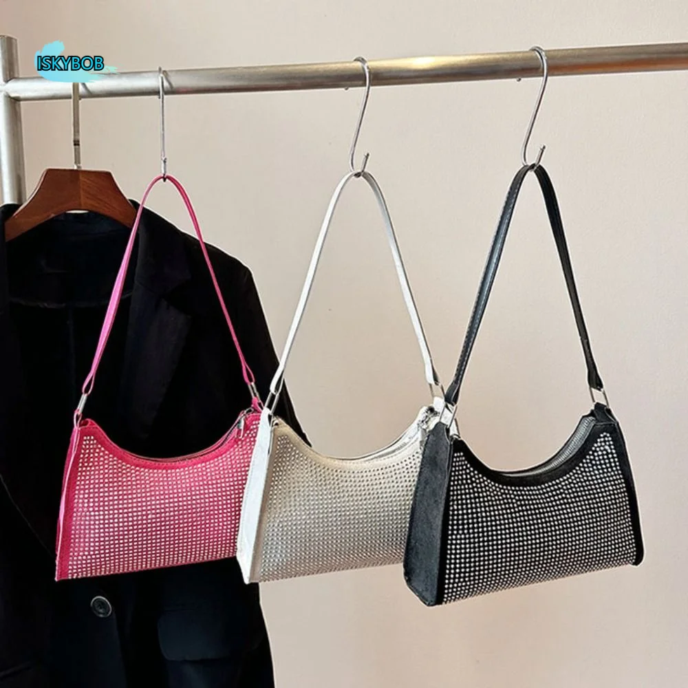 

Fashion Shiny Evening Banquet Bag Square Suede Glitter Shoulder Bag Small Purse Underarm Bag Rhinestone Hand Bag Party