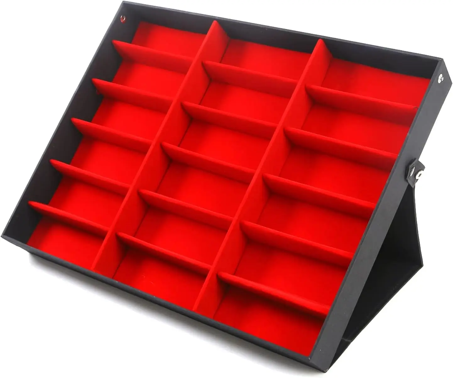 

Sunglasses Organizer Storage, 18 Slot Tray with Stand Eyeglasses Display Case Jewelry Storage Box (Black-Red)