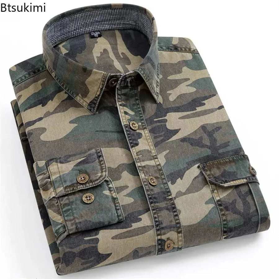 Camouflage Men Cotton Shirts Long Sleeve Printed Cowboy Shirt Jacket Men Casual Outdoor Climbing Tops Streetwear Cargo Clothing