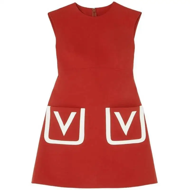 

Женское элегантное красное однотонное платье, круглый вырез, карманы без рукавов, дизайнерские платья, 4282