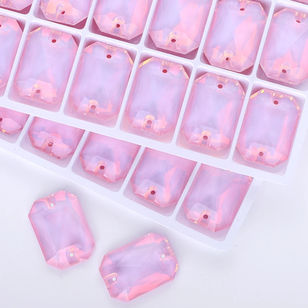 QIIY Mocha Series Emerald Cut Rhinestones Sew-On Glitter Crystal Sewing Stones for DIY Needlework Garment Clothes Accessories