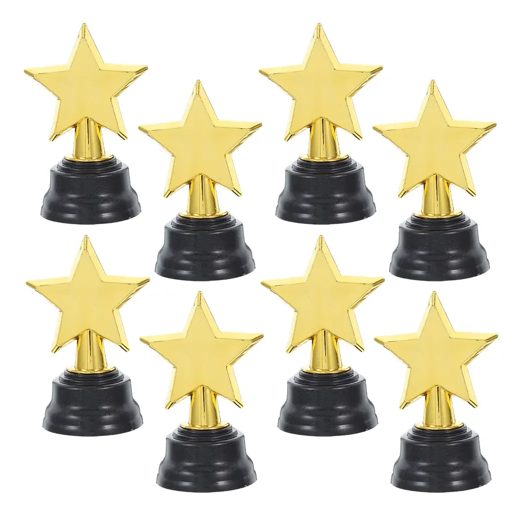 12pcs Golden Star Trophy Cup Plastic Mini Star Shaped Award Trophies Children Classroom Sports Game Prize Party Favor Supplies