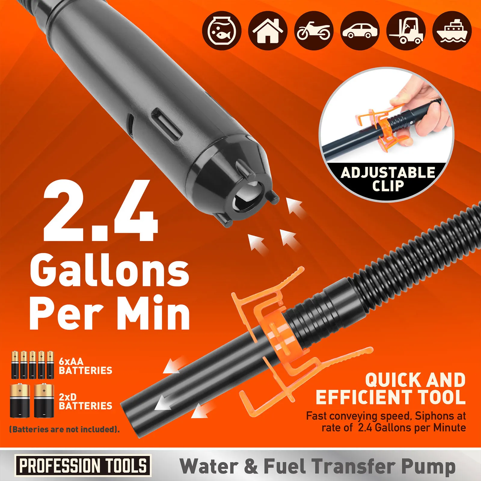 Pompa Transfer Cairan Bertenaga Baterai dengan Nozzle Kontrol Aliran 2.4 Galon Per Menit untuk Bensin Diesel