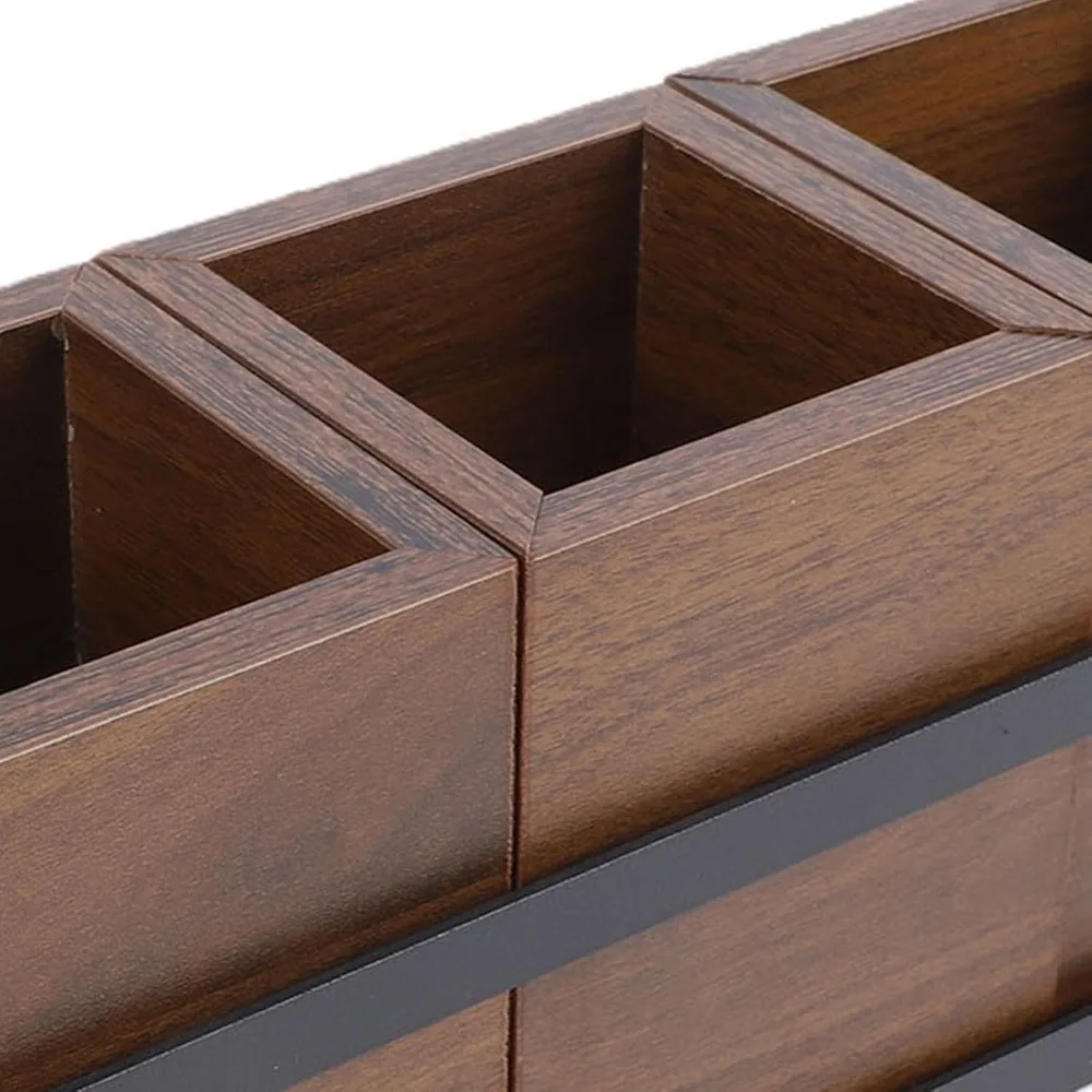 Wood Utensil Holder Smooth Polished Compartment Divided Utensil Organizer Sturdy Rectangular Storage Rack Farmhouse Kitchen