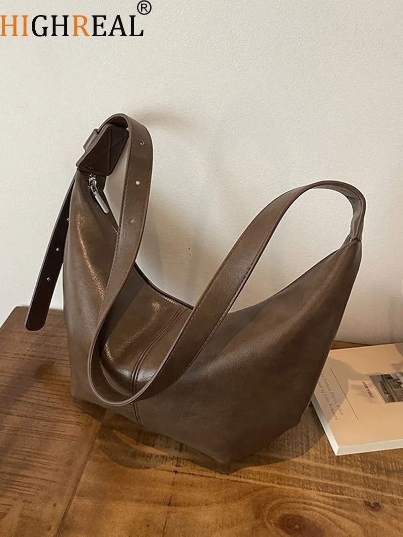 

Trendy Casual Soft PU Women's Handbags Solid Color Large Capacity Female Shoulder Bag Retro Tote Bag For Commute Shopping