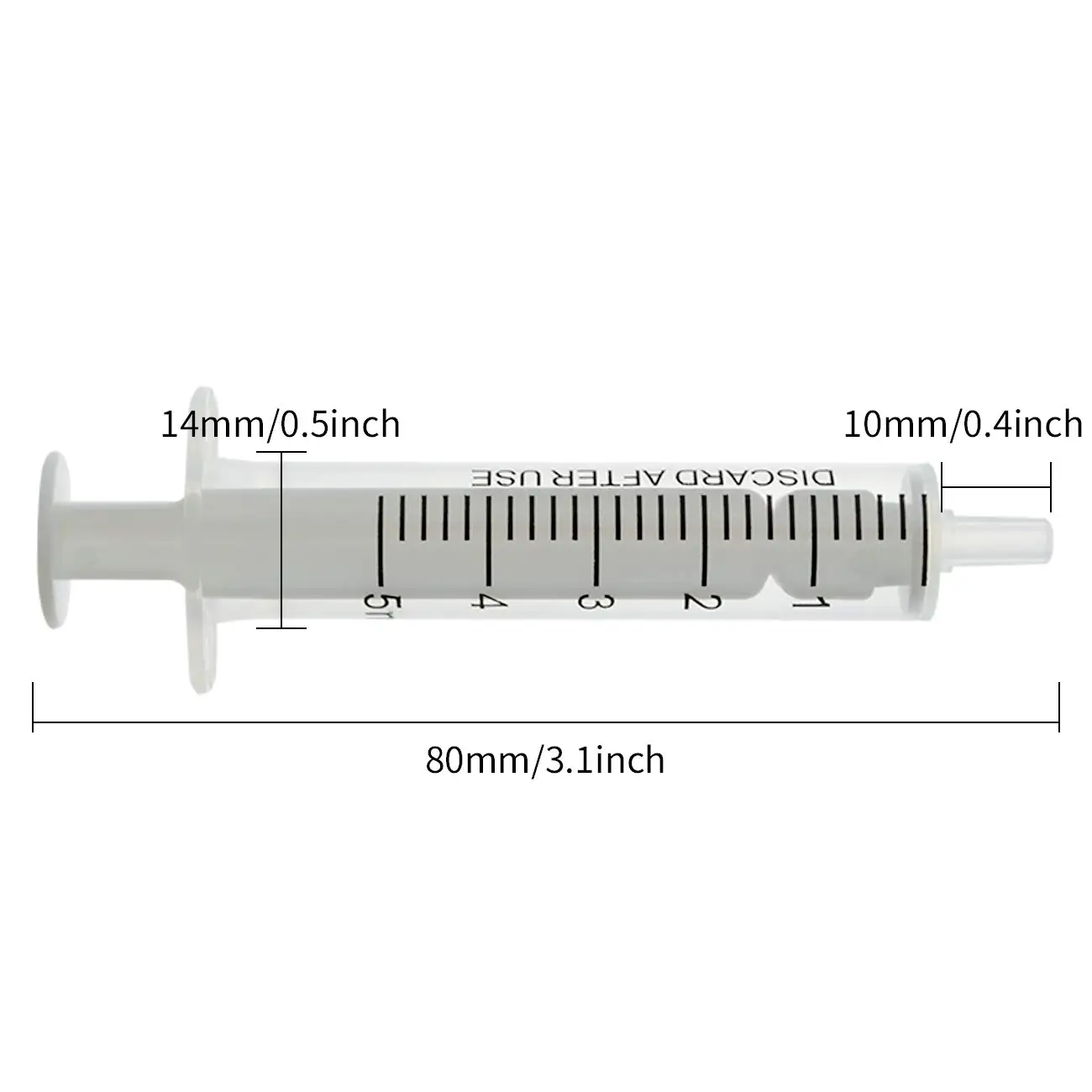 100Pcs, 5ml Disposable Plastic 2-part Syringe Without Rubber Stopper, Manual HPLC Laboratory Syringe for Lab Liquid Dispensing