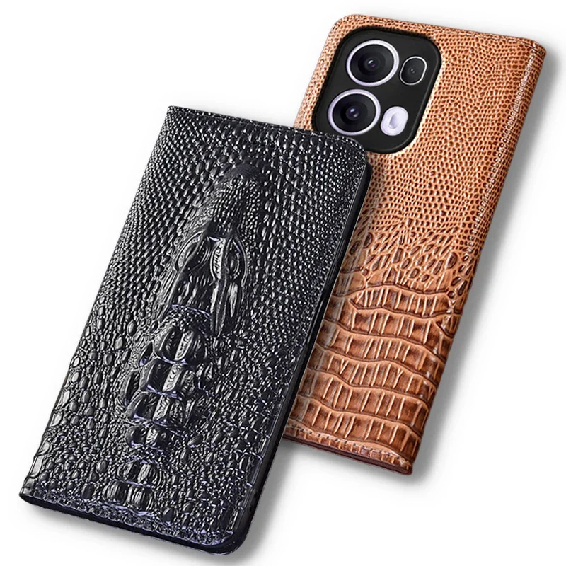 

Cases For OPPO Reno13 Reno 13 Pro 5G 3D Crocodile Head Flip Case Luxury Cowhide Genuine Leather Card Pocket Magnetic Covers