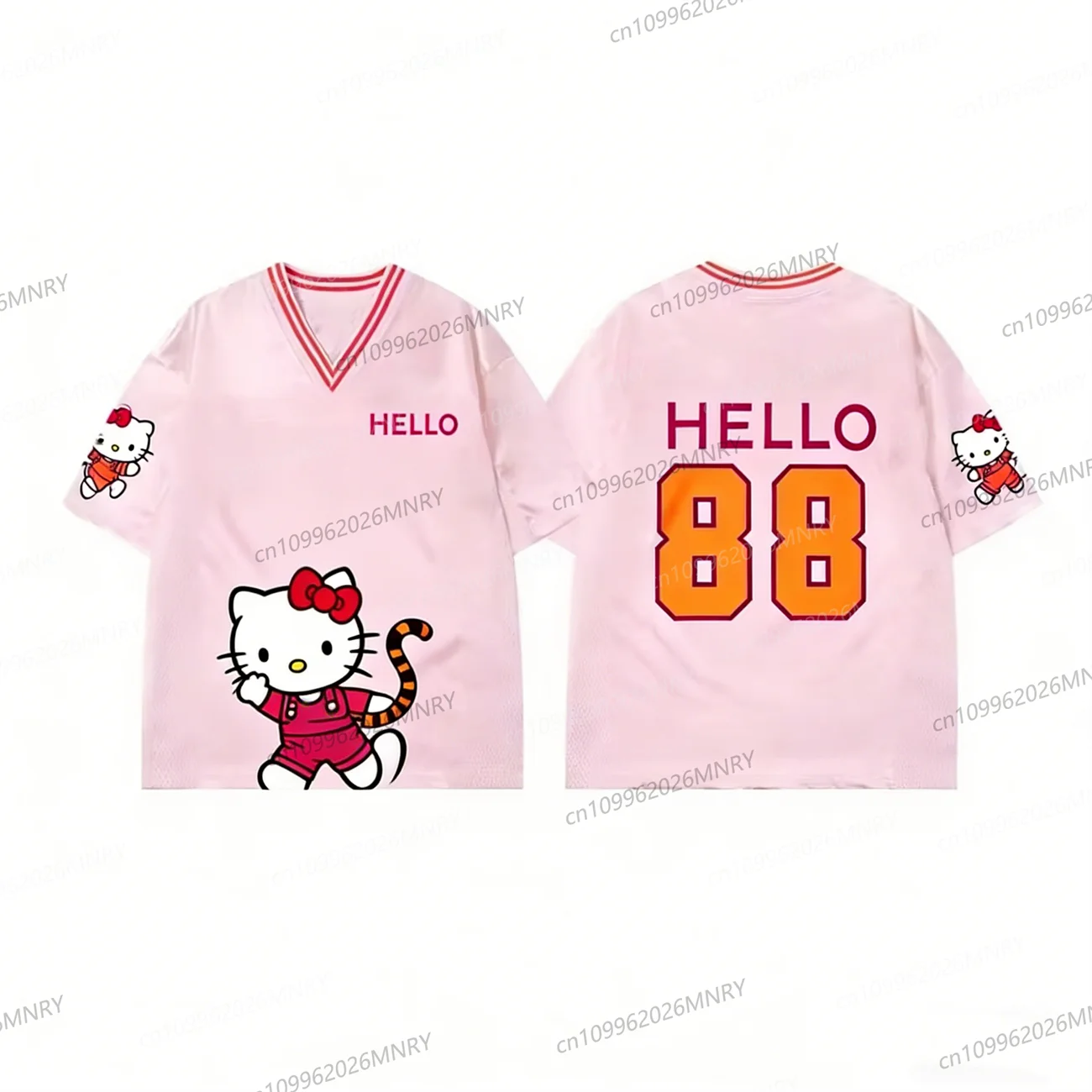 

Спортивная одежда Sanrio Cartoon Hello Kitty, мужская и женская футболка с v-образным вырезом, свободная, повседневная, легкая, дышащая, уличная одежда, детская футболка с короткими рукавами