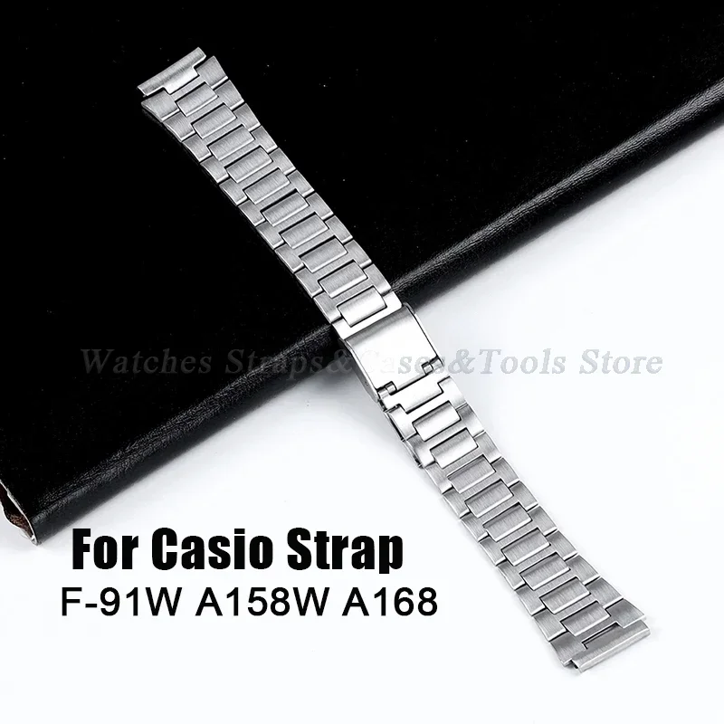 

For Casio F-91W Band 18mm Stainless Steel Watch Strap for F105/108/A158W/168 AE1200/1300 Vintage Small Watch Steel Metal Band