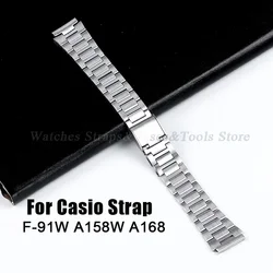 For Casio F-91W Band 18mm Stainless Steel Watch Strap for F105/108/A158W/168 AE1200/1300 Vintage Small Watch Steel Metal Band