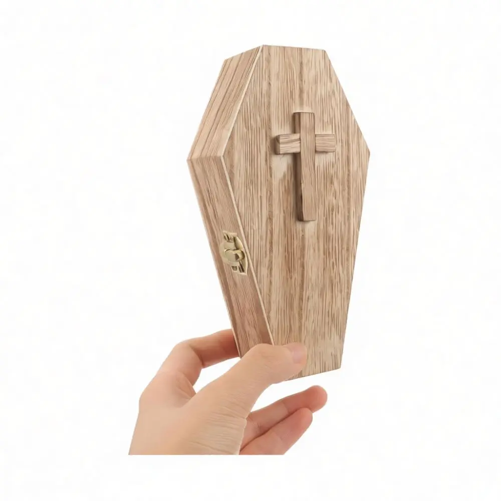 Decorative Wooden Coffin Jewelry Box Gothic Cross Design Storage Case Ornament Container For Earrings Ring Display