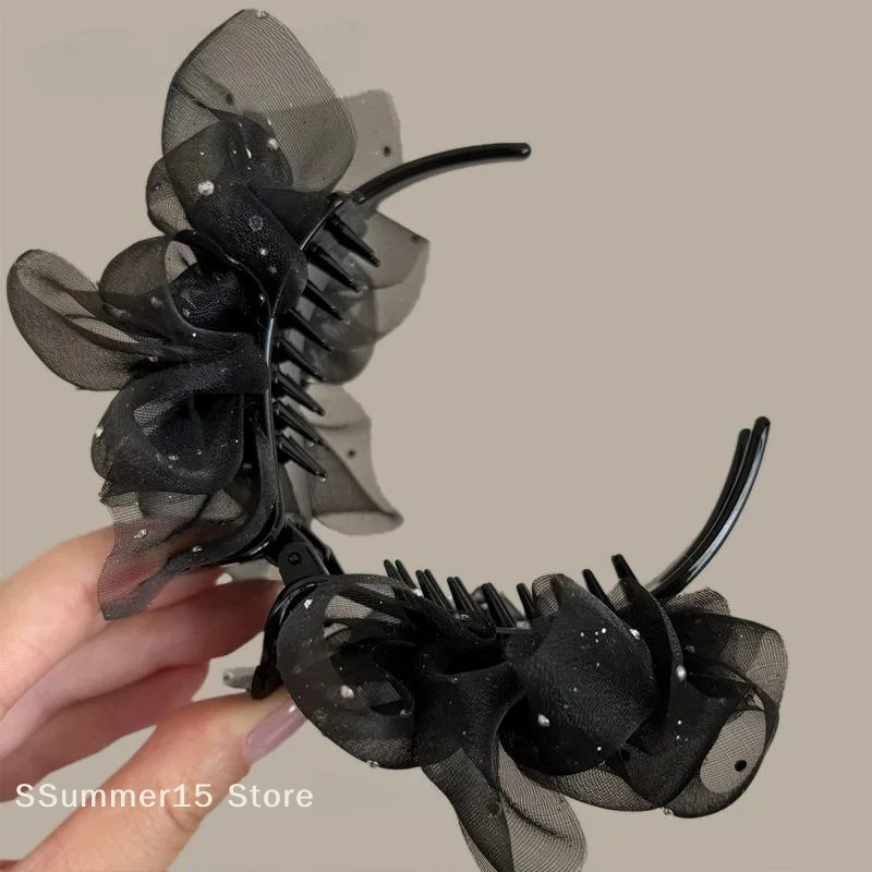 【R】1Pc Elegant Wheat Spike Butterfly Knot Hair Clip For Women Back Of Head Chignon Tail Clip Versatile Shark Clamp