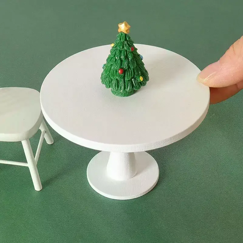 Casa de bonecas sala de jantar móveis decoração casa de bonecas micro cena decoração ornamentos 1/12 casa de bonecas mini mesa de chá redonda modelo