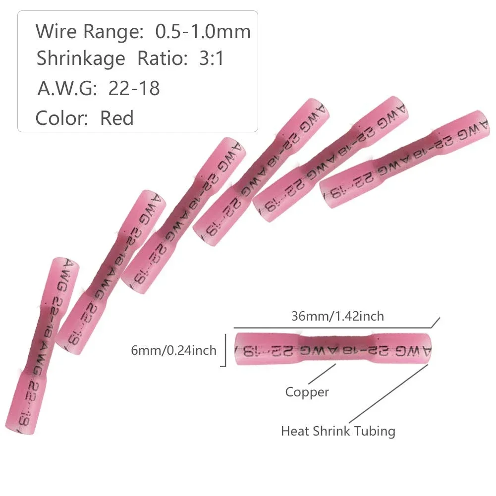 50-500 szt. Złącza termokurczliwe izolowane wodoodporne końcówki zaciskane uszczelka stykowe złącze przewodu elektrycznego 22-16 AWG czerwony — zdjęcie 6