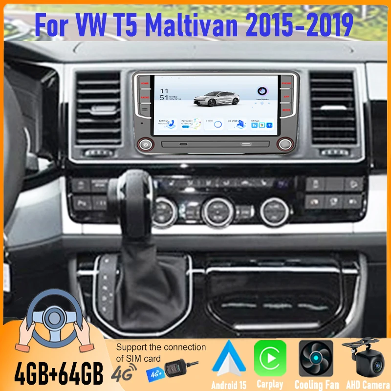 

GPS 7" For VW T5 Maltivan 2015-2019 Car Radio Stereo Wireles CarPlay Android Auto WIFI BT Intelligent System Head Unit 4-64GB