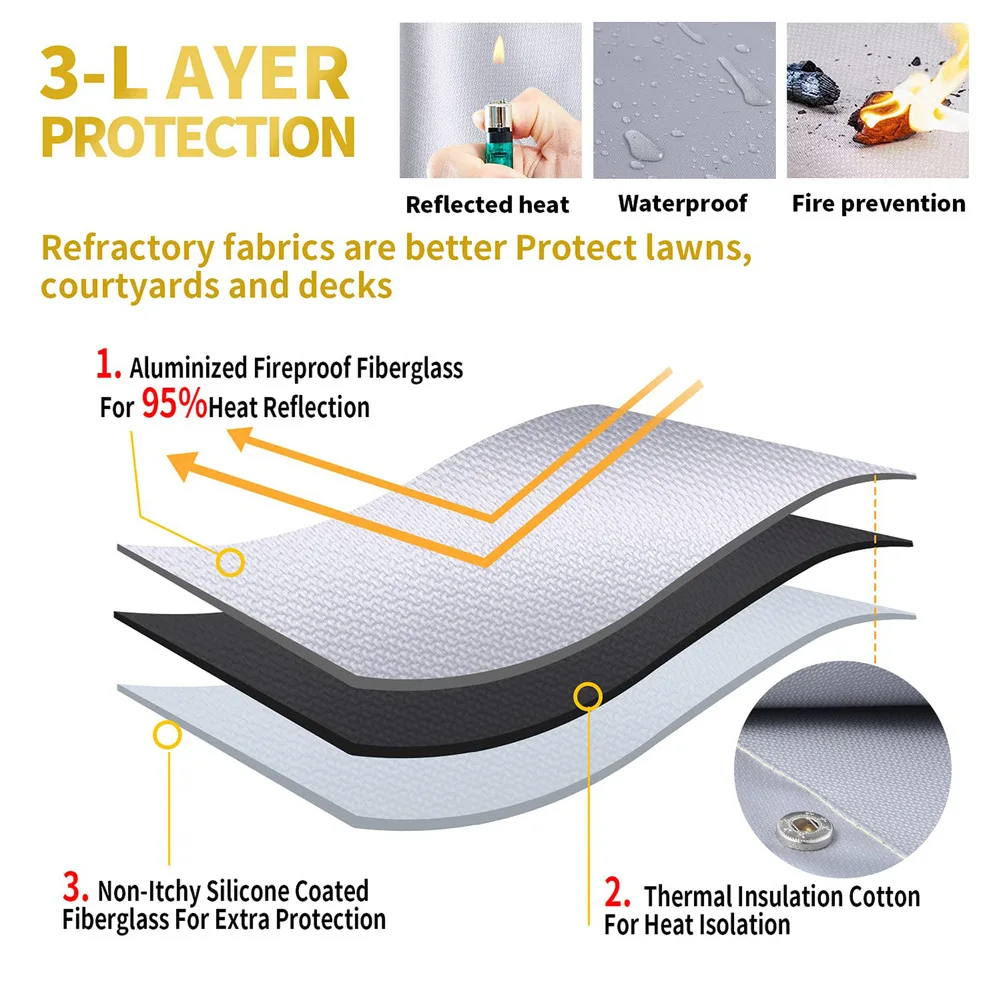 Fireproof Mat With Snap Fasteners For Easy Folding And Storage For Lawn Barbecue Fireproof Heat And Sound Insulation Mat
