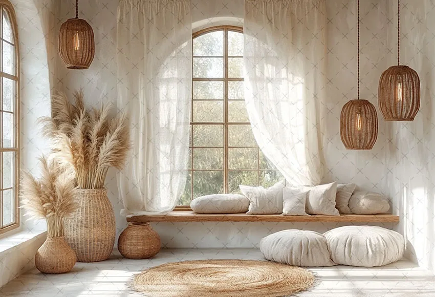 Mehofond photographie fond Boho intérieur Pampasgrass fenêtre enfants fête d'anniversaire mariage Portrait décor toile de fond Photo Studio