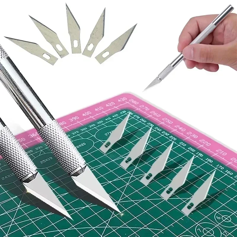 Kit di Strumenti per Incisione con Scalpello in Metallo Antiscivolo, Taglierino per Carta, Coltelli per Incisione Artigianale con 5 Lame, Attrezzi per Riparazioni Manuali