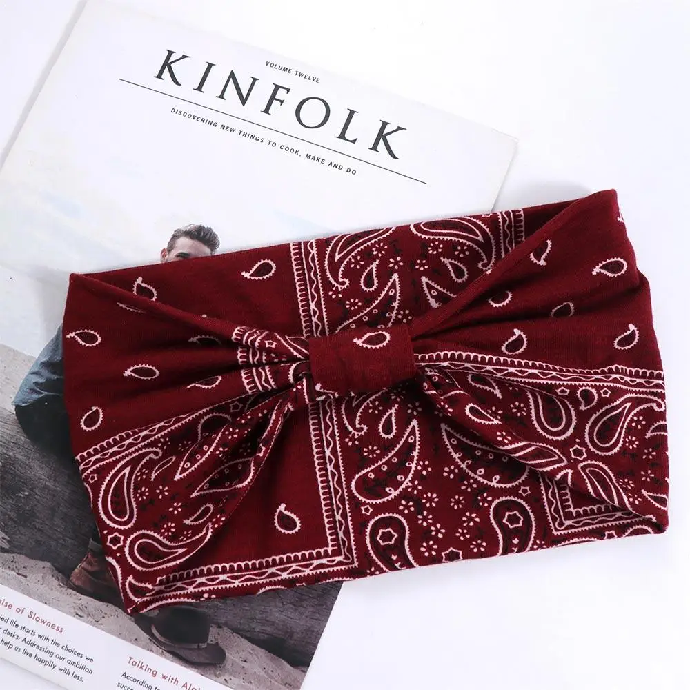 Make-up Cashew Print Boho Knot Turbans Headwrap Wide Edge Elastic Yoga Headband Unisex Charming Sports Sweatband Sports