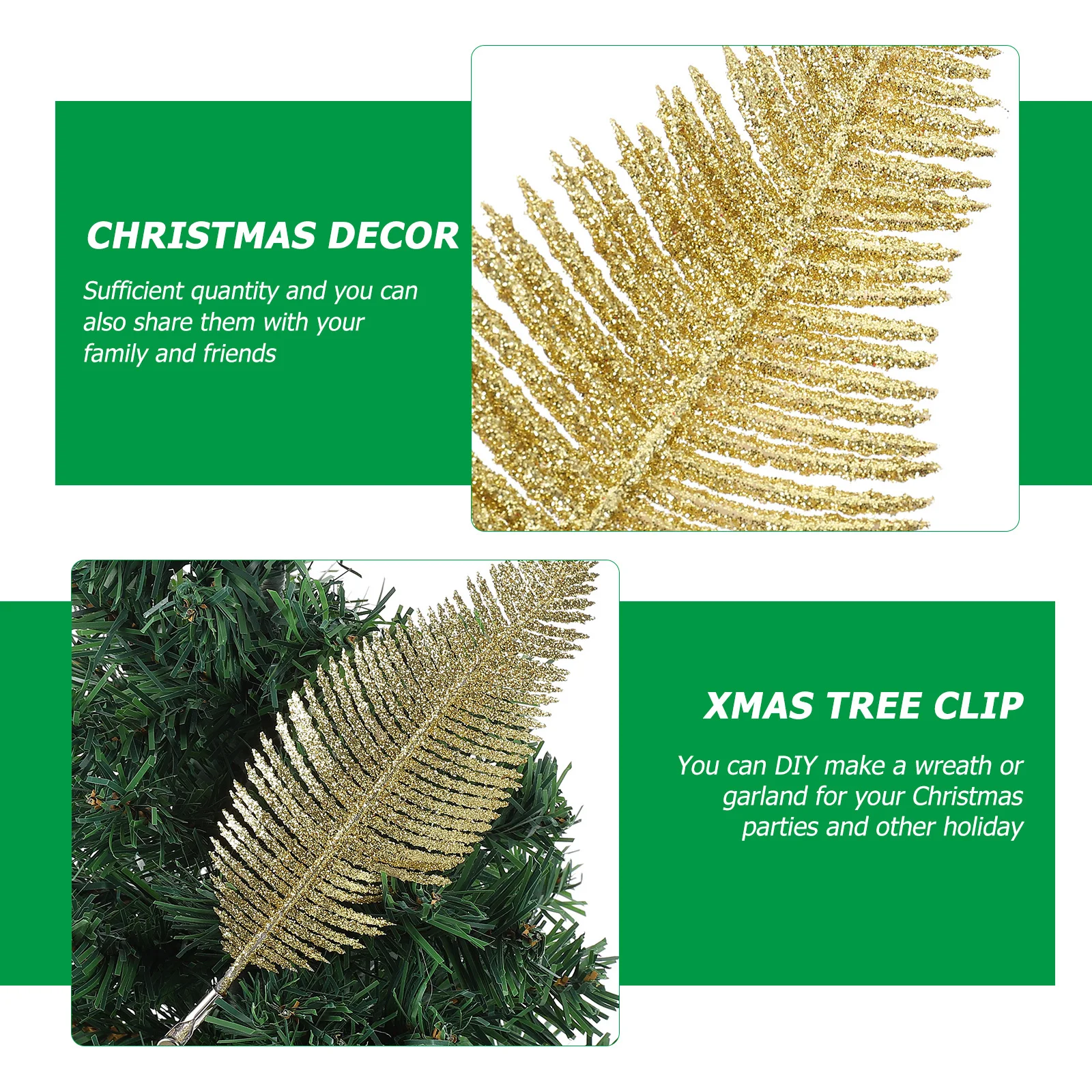 

6Pcs Simulated Leaves Glitter Xmas Tree Clips Christmas Decor DIY Wreath Garland Holiday Party Supplies