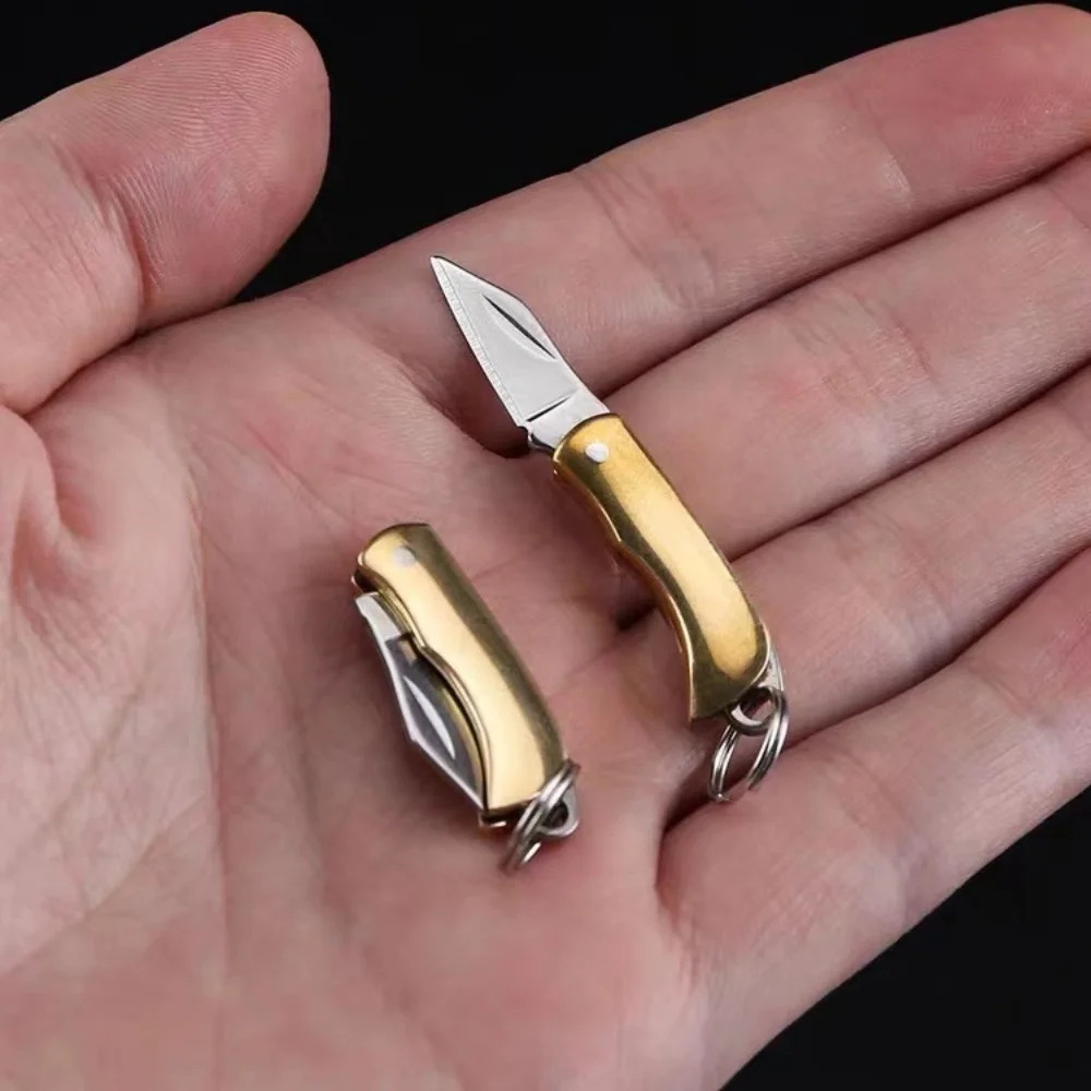 Mini Folding Knife Keychain Stainless Steel Gold Silver Color Pocket Knife Key Ring Portable EDC Utility Outdoor Camping Tools